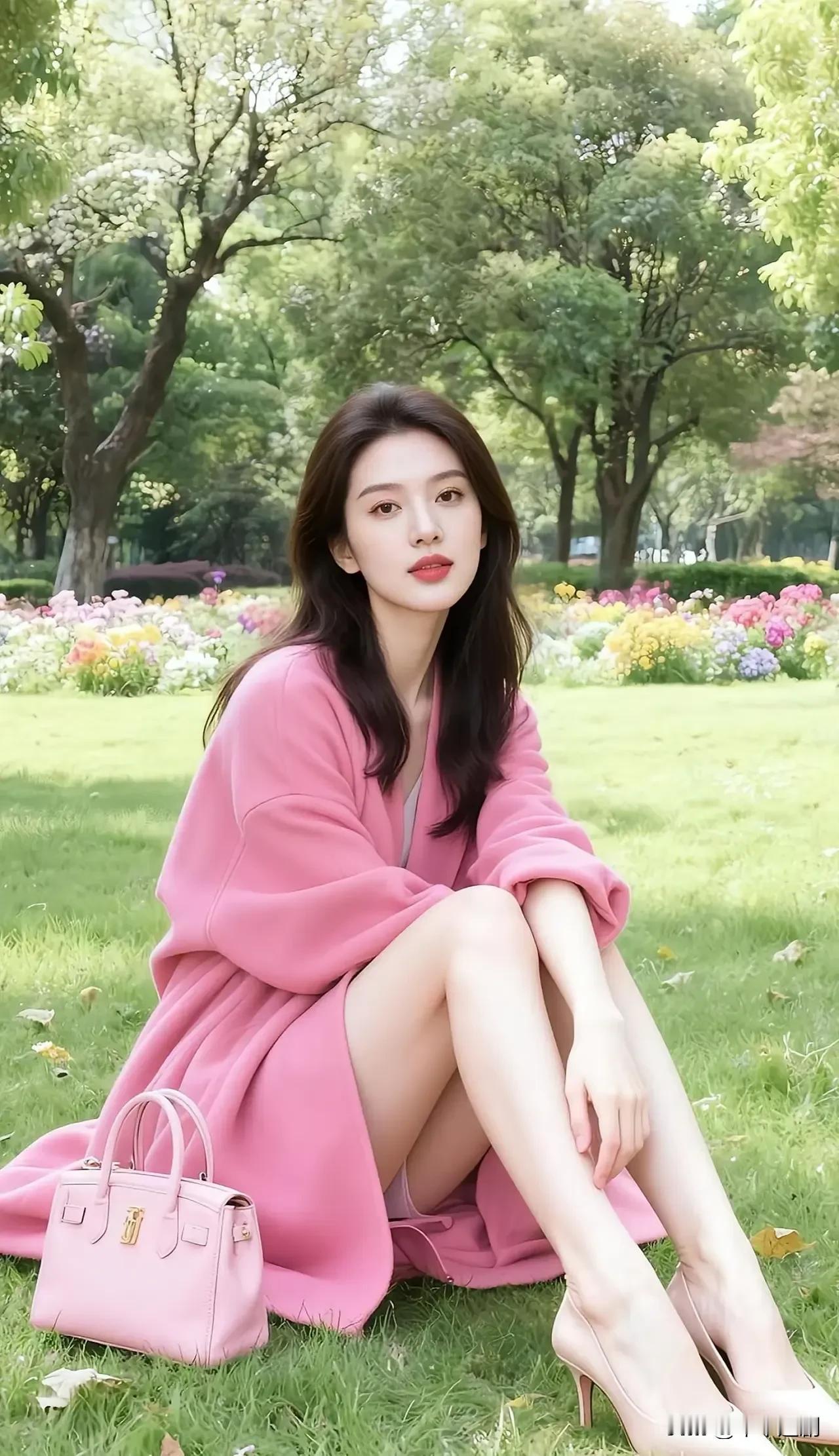 🌸粉衫与春野撞了个满怀，把松弛的温柔穿在身上，在满是绿意的天地里，独享一份慵