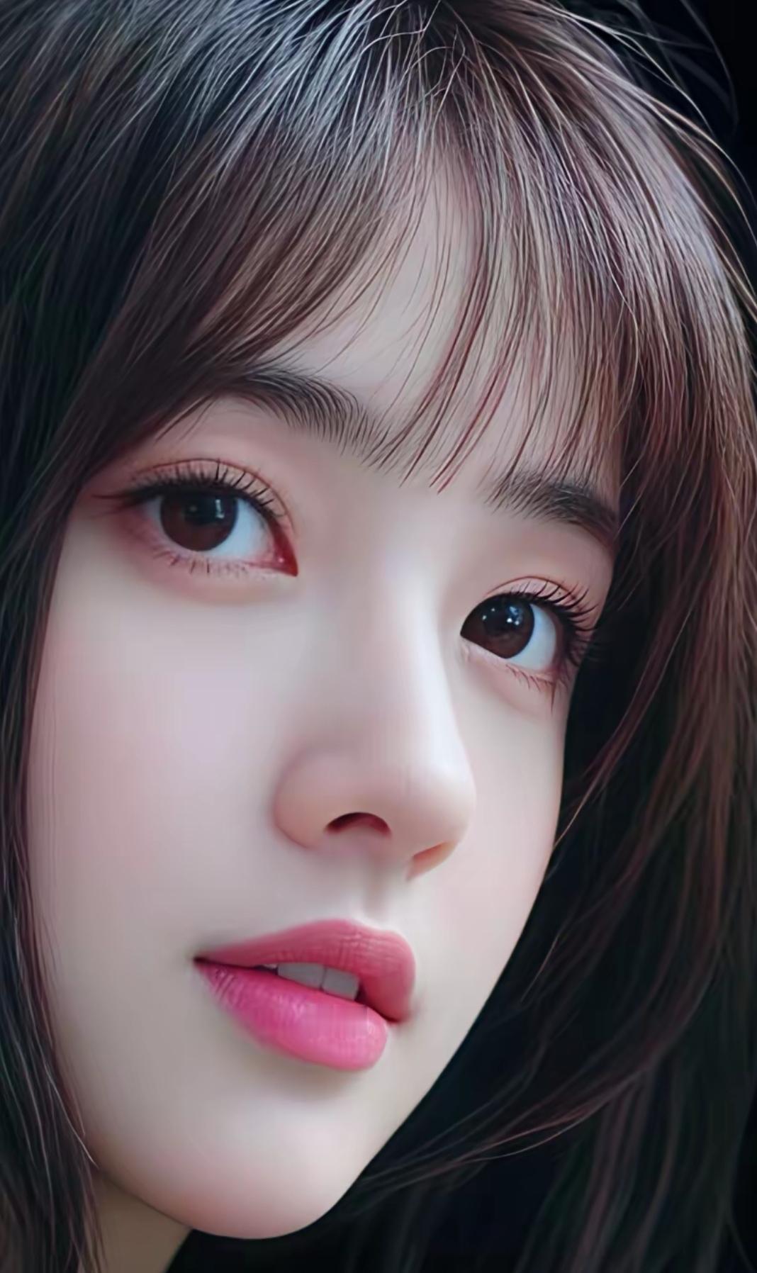 温柔甜美的少女，粉嫩的唇妆，梦幻般的大眼睛，仿佛置身于童话世界。