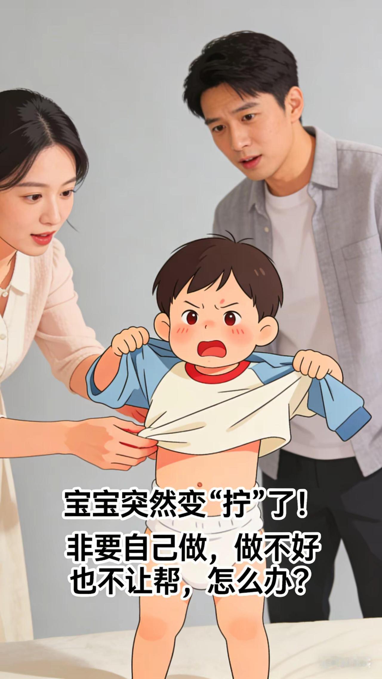 婴幼儿情绪引导：8.应对宝宝的执拗行为。宝宝突然变得很“拧”，比如非要自己穿衣