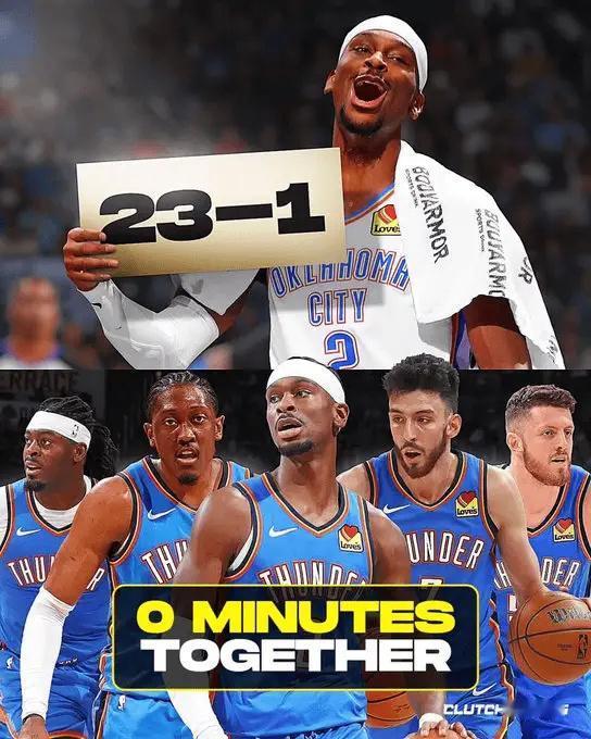 雷霆现在强到离谱了！赛季至今23胜1负，而他们的首发五人组从未同时出场过！