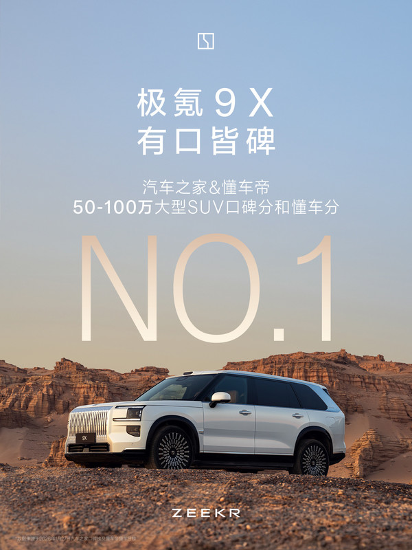 极氪9X霸榜50万以上SUV性价比之王 连续三月领跑高端市场