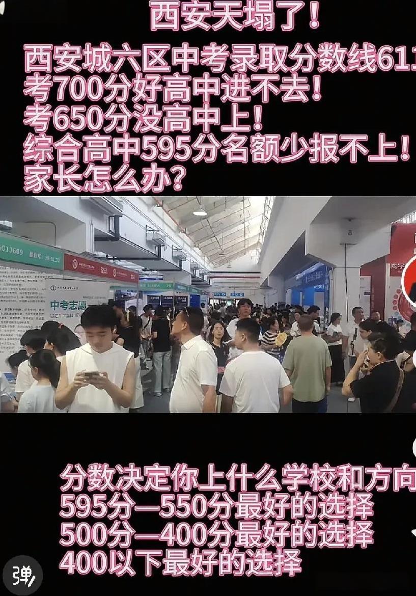 闹大了！西安天塌了！近日，西安六城区中考录取分数线611分，考700分好高中进
