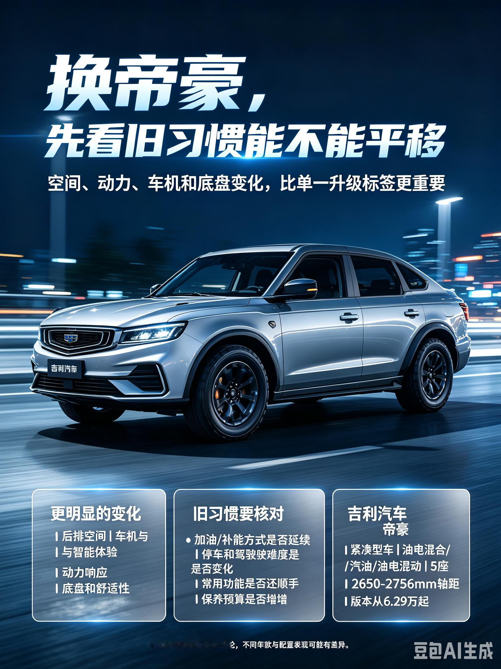 打算换吉利帝豪，别只盯着升级宣传。重点感受空间、动力、车机和底盘带来的变化，看看自己以往的用车习惯能