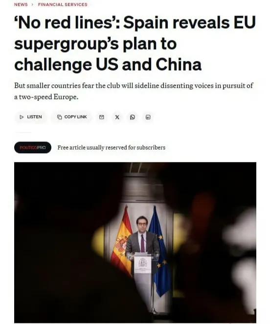 据美国“政治”新闻网报道，法国、德国、意大利、荷兰、西班牙和波兰现在开始携手加速