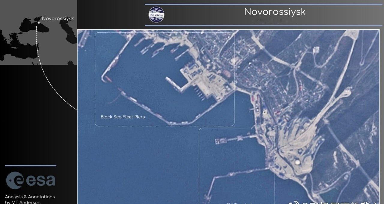 卫星图像证实新罗西斯克港的运营已暂停。OSINT研究员MTAnders