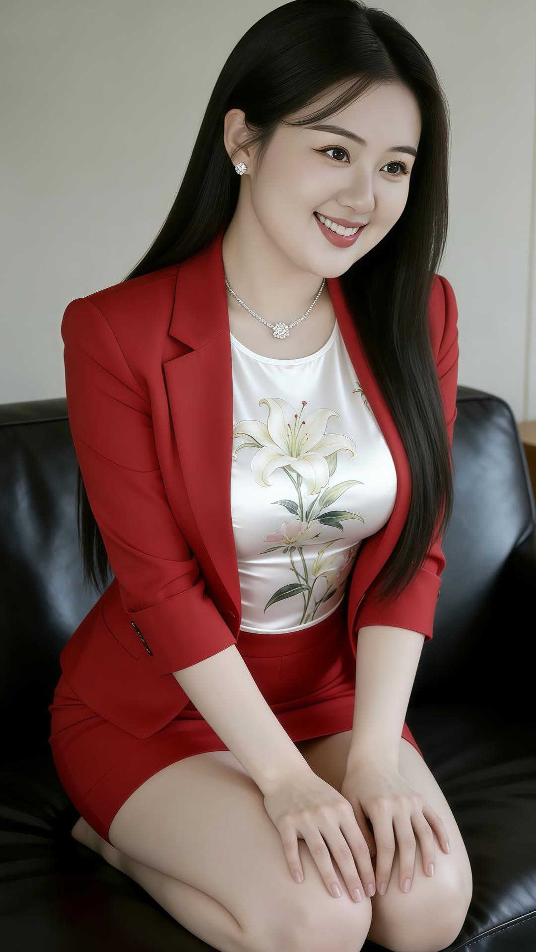 优雅红裙穿搭，自信微笑，职场女性魅力！💄👠💼