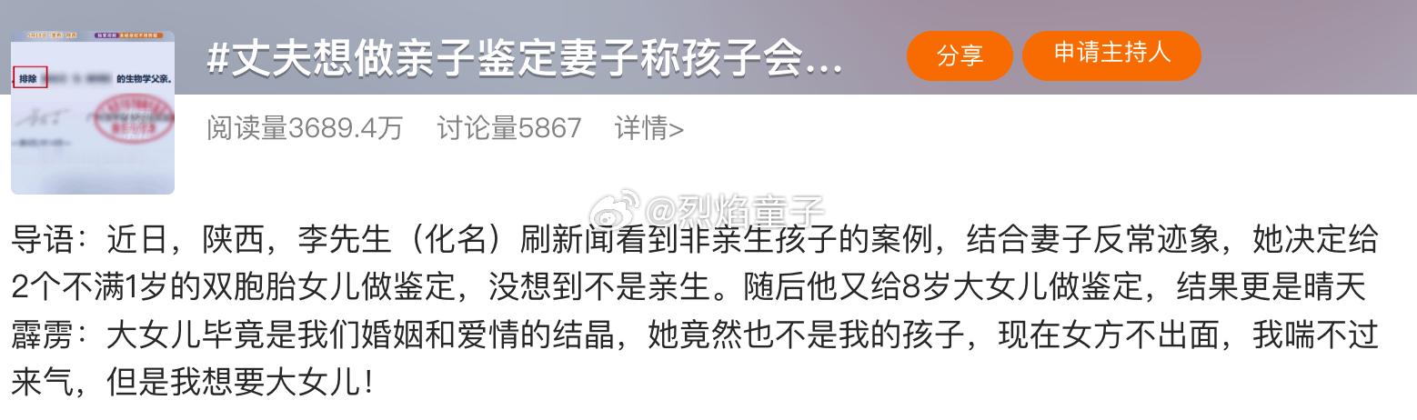 丈夫想做亲子鉴定妻子称孩子会恨你结婚八年，三个女儿都不是自己孩子，这哥们是被老