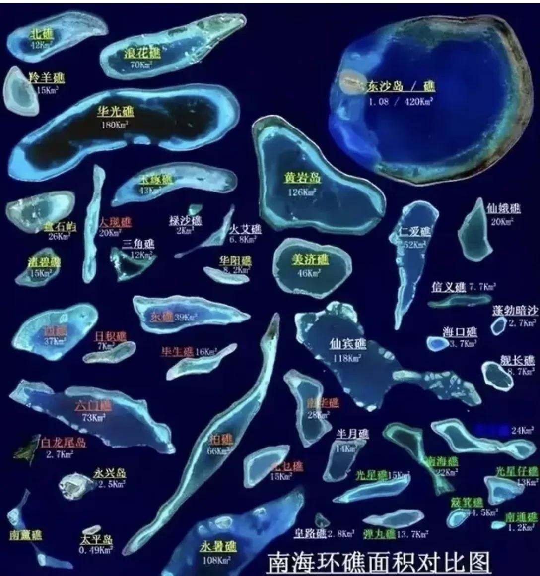 对南海各岛礁，就一个想法：能不能填了它们，都连起来！面积前十岛礁，目前大陆或台