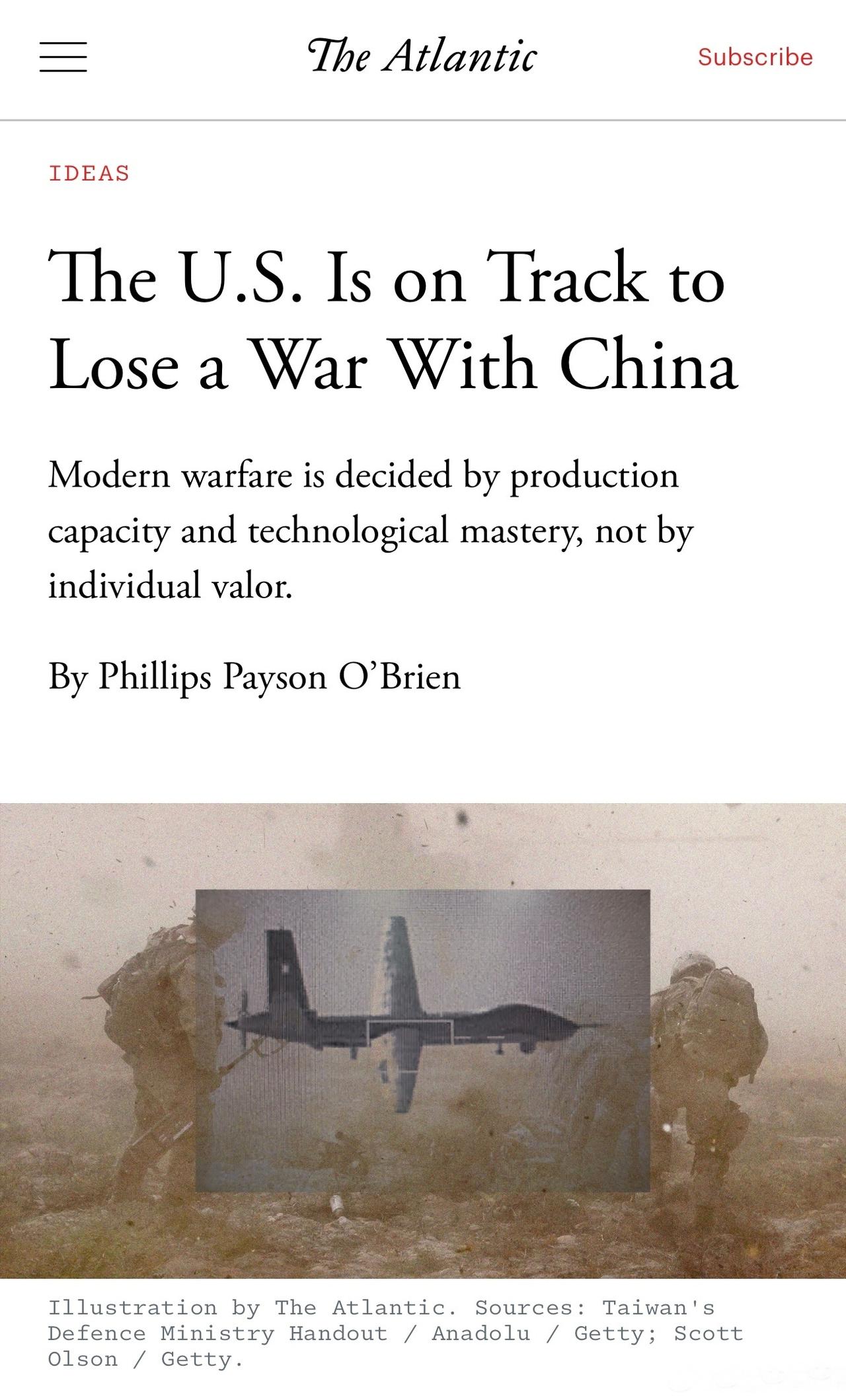 如果美国和中国发生长期战争,谁占优势?美国老牌杂志《大西洋》月刊(TheAtl