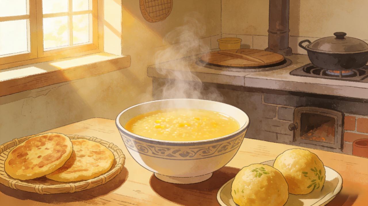 那时候总觉得玉米面粗糙，作为顿顿必吃的主食，难免盼着能换些精细粮食。可如今日子好