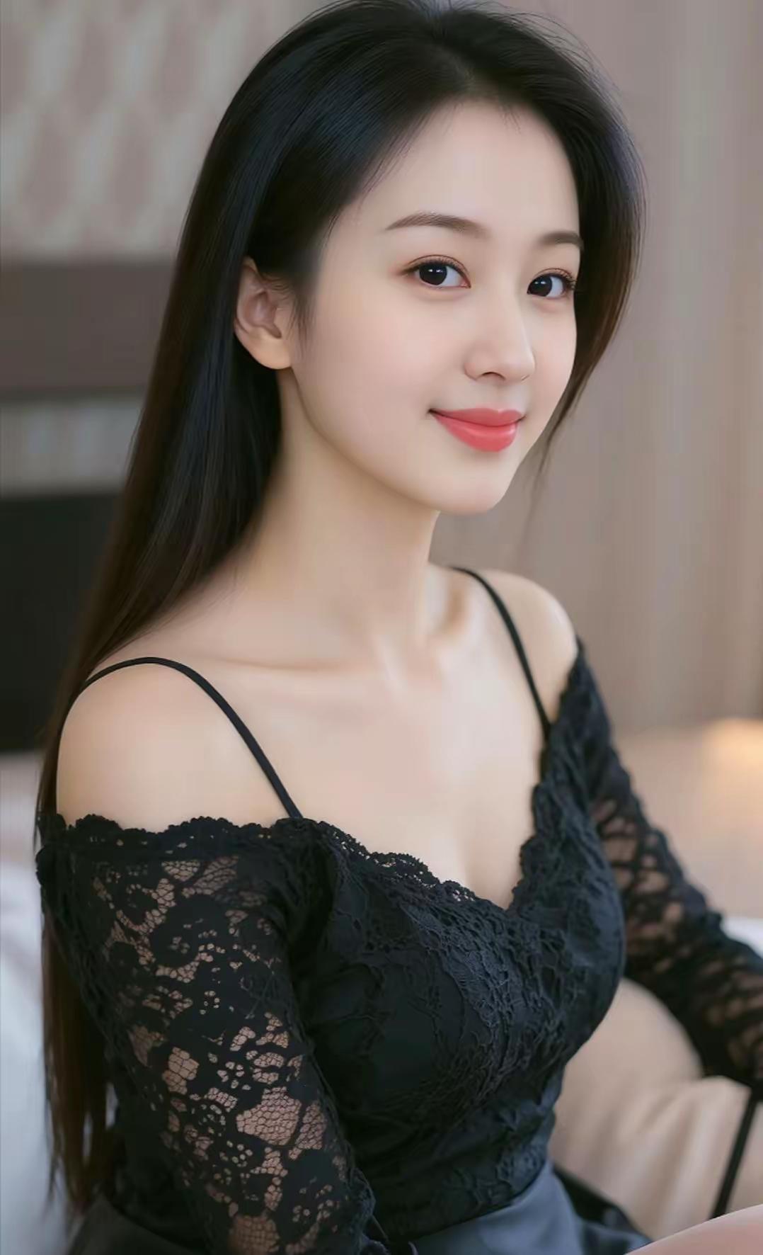 优雅黑蕾丝，甜美笑容，气质满分！💖✨