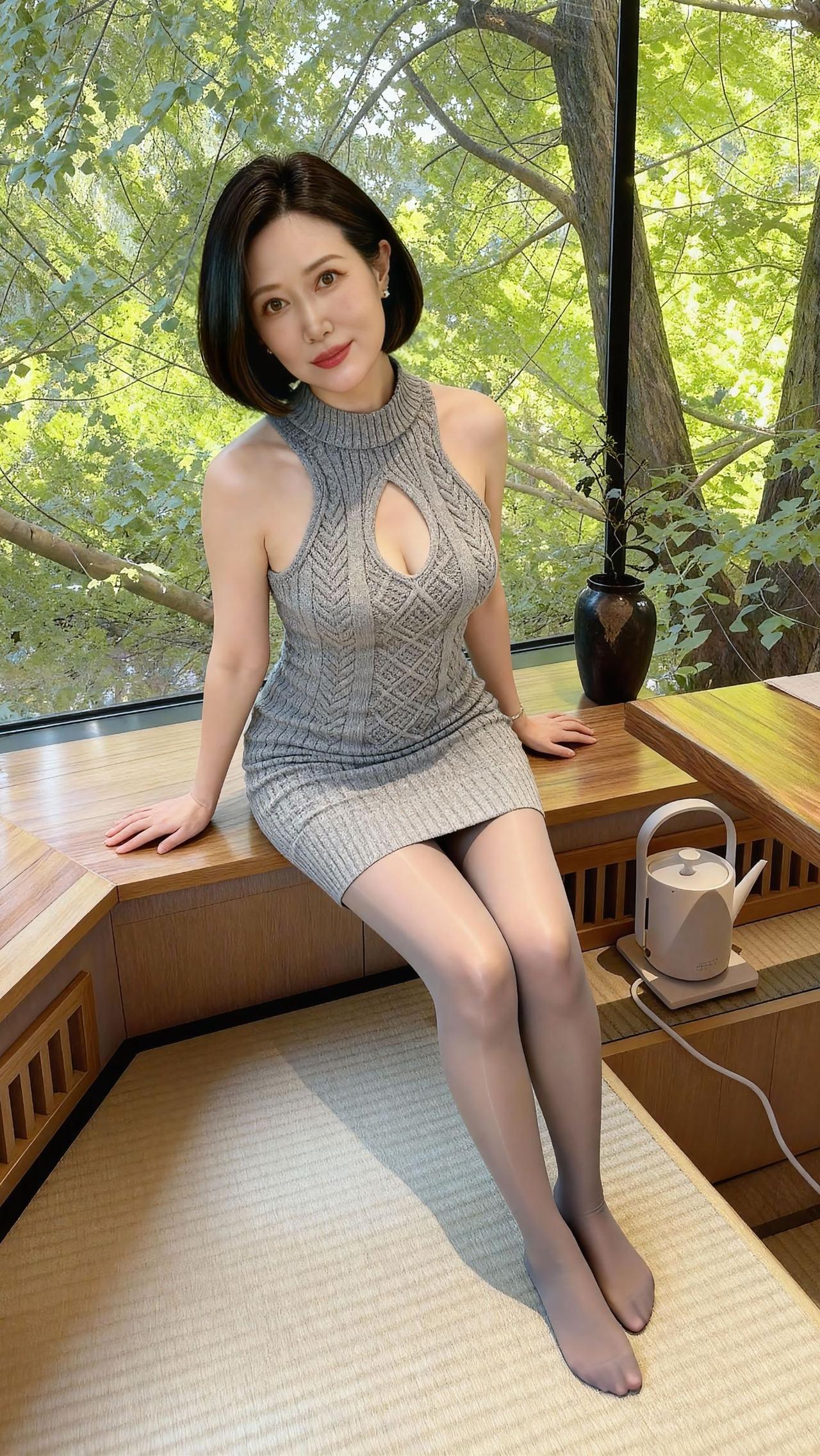 冬季必备灰色毛衣穿搭。