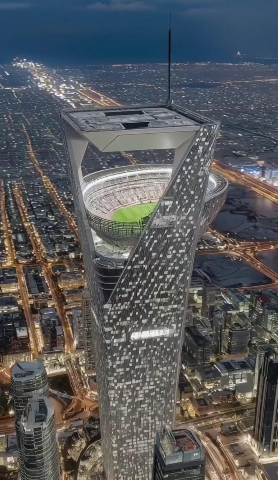 有钱就是豪啊！赢得2034年世界杯主办权的沙特决定建设一座楼顶世界杯足球场，这个