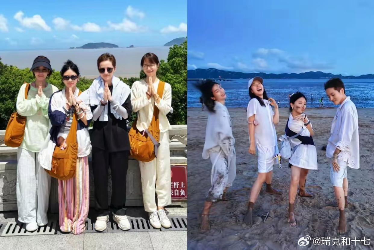 黄英这是穿了多厚的鞋子啊，日常拍摄与江一燕、蒋一侨合影差不多高，不穿鞋子身高差就