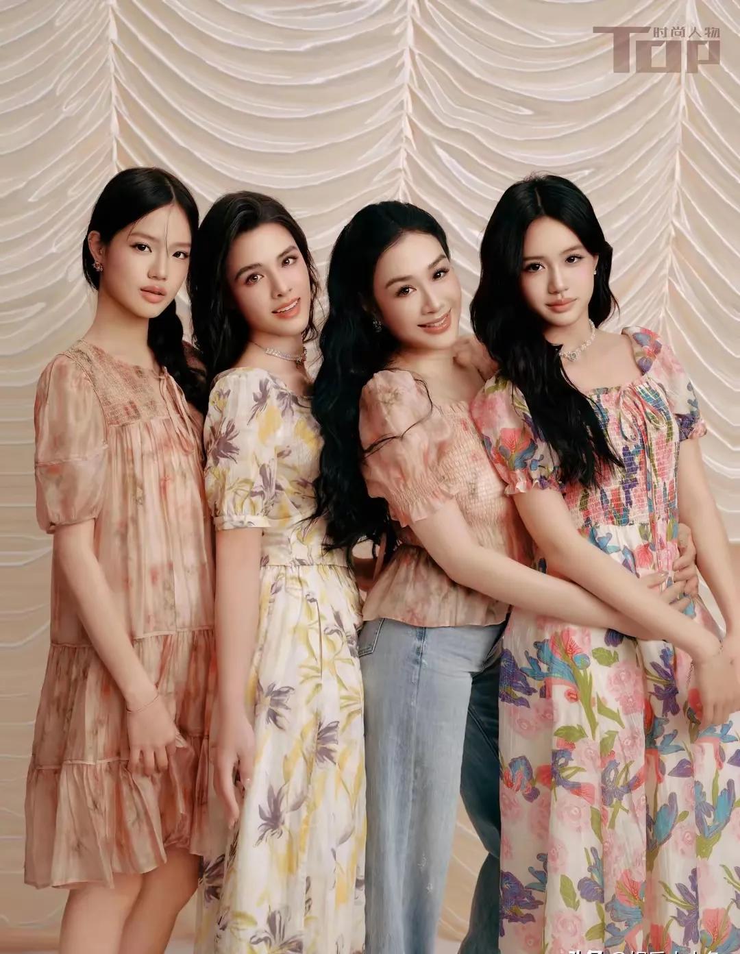 钟丽缇的基因和美貌真的太强大了，三个女儿都很漂亮，即使她之前两个前夫长相和颜值