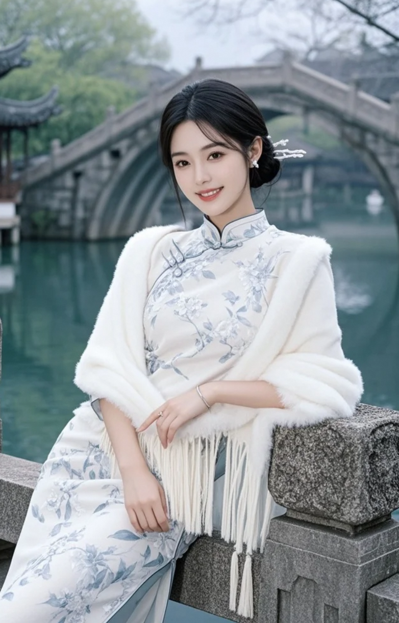 桥上佳人，水中倩影，心动一刻
