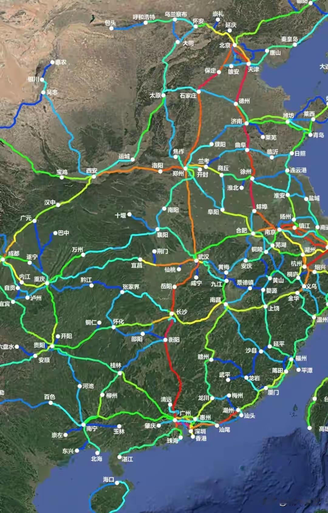 这是已经建成的高铁路线，非常客观，长三角，珠三角最密集，其他地方都大差不差。