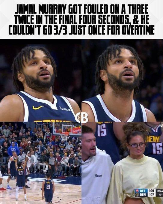 2.8秒，裁判敢吹出2个三分犯规？掘金对阵活塞，最后时刻的判罚，简直让人大开