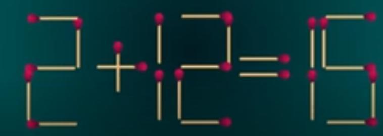 在这个由火柴组成的算式“2+12=15”中，限时47秒，需要你移动一