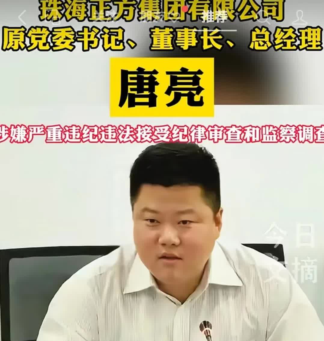 珠海正方集团原董事长唐亮被查。身在珠海，大家一直说珠海有两个正字集团，正方和正圆