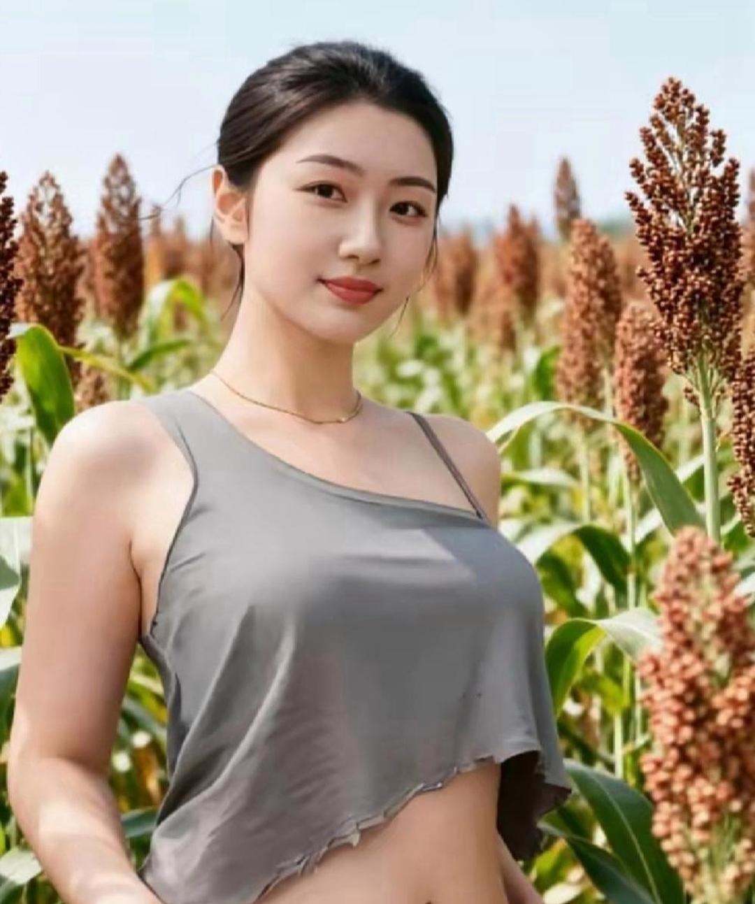 高粱红了，你笑了！阳光下的少女与丰收的田野，美得让人心动。