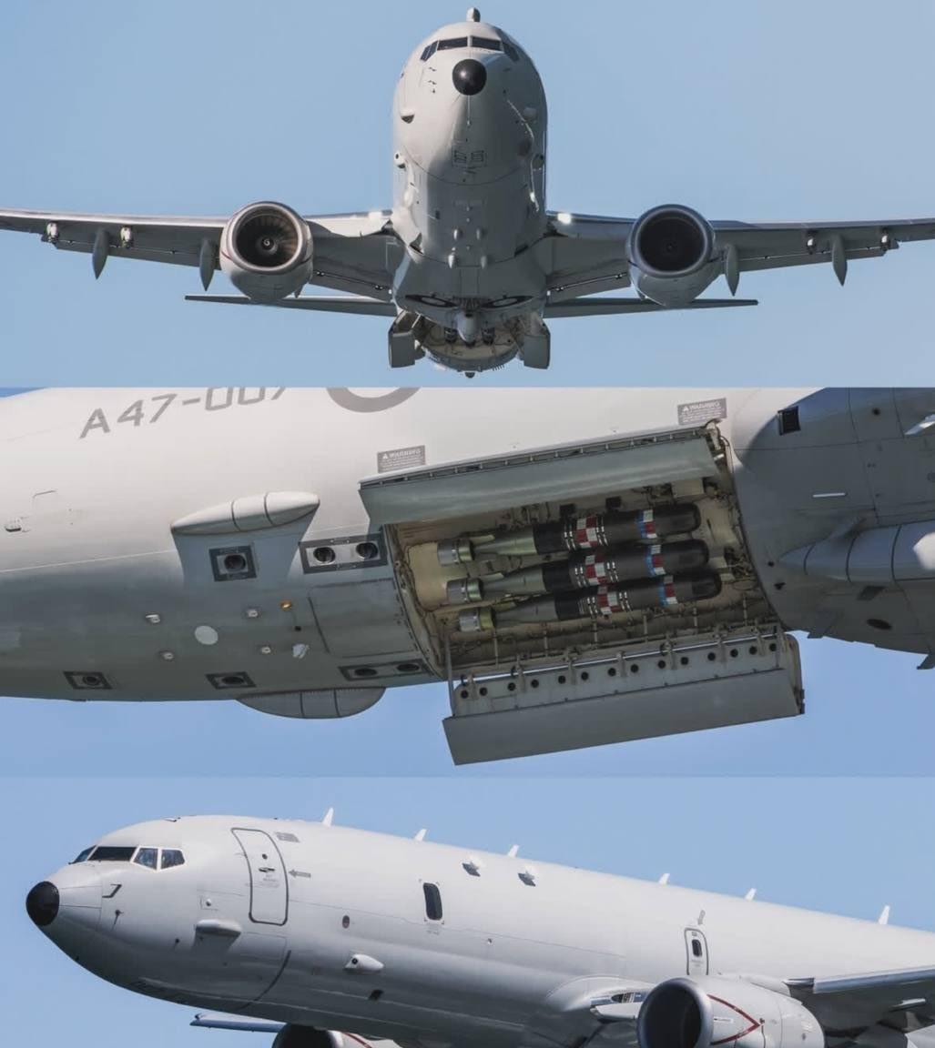弹仓挂载了3枚鱼雷的P-8A“波塞冬”反潜巡逻机！这张照片还是挺罕见的，P-8