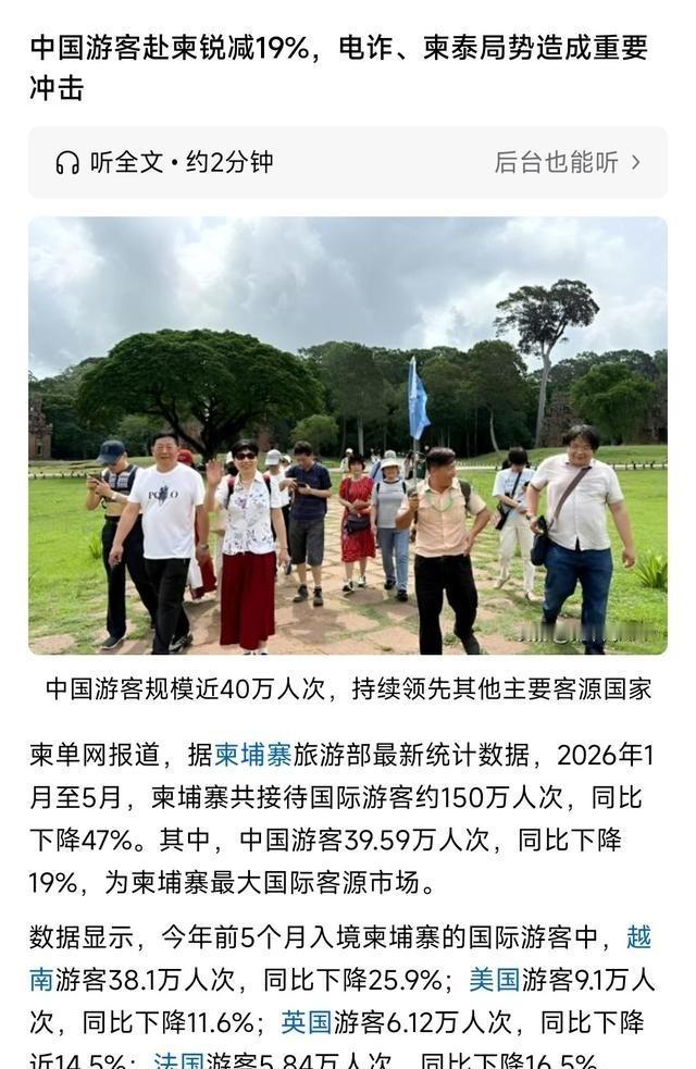 柬埔寨免签也没人去，上半年中国游客少了20%。洪森急了要来中国谈旅游，但问题出在