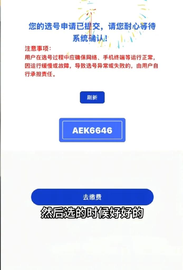 杭州，男子去车管所选车牌号，他一眼选中尾号6646号牌后，顺眼又好记，可当他提交