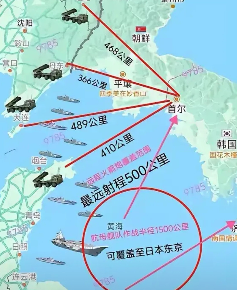 不知道韩国反华分子看完这张示意图后会作何感想？一旦台海有事，韩国将会面临着痛苦