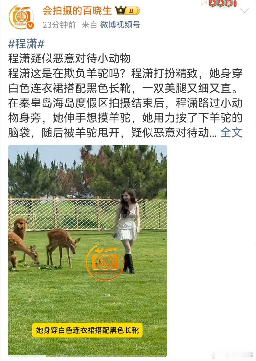 曝程潇疑似欺负羊驼程潇与羊驼互动事件闹上热搜，片段曝光后各方看法不一，缺少完整画