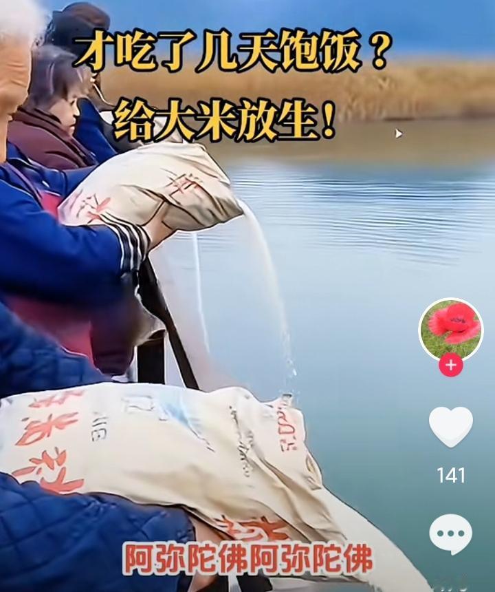 全国各地出现了多起给大米放生的新闻，这些放生的人，一边倾倒大米，一边口中念念有词