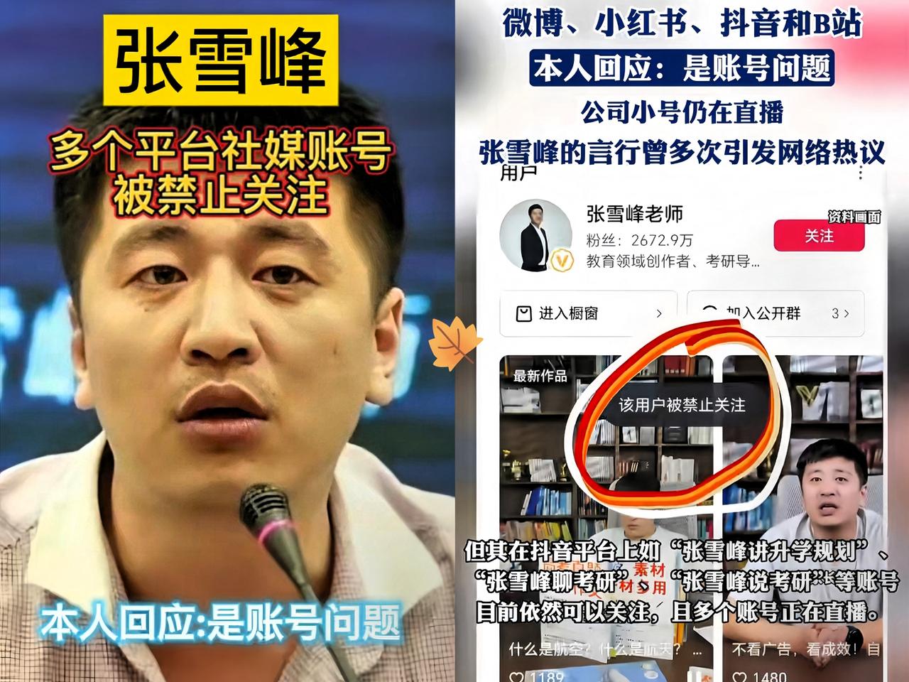 张雪峰账号被禁言，是个人言论失范的结果，也是平台履行监管责任的体现。它提醒我们