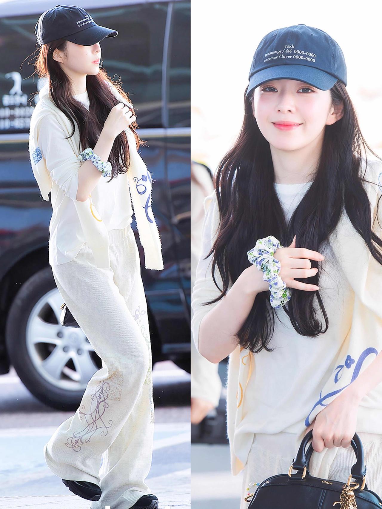 裴珠泫街拍，浅色系穿搭好温柔！一身奶白系休闲套装软乎乎的，华夫格面料自带松弛质