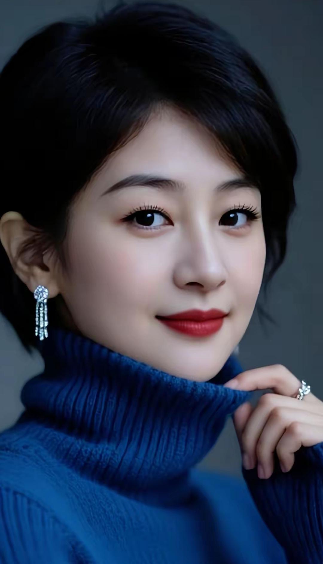 优雅蓝调，甜美笑容，闪耀耳环，完美搭配。高雅气质美女美女人像群