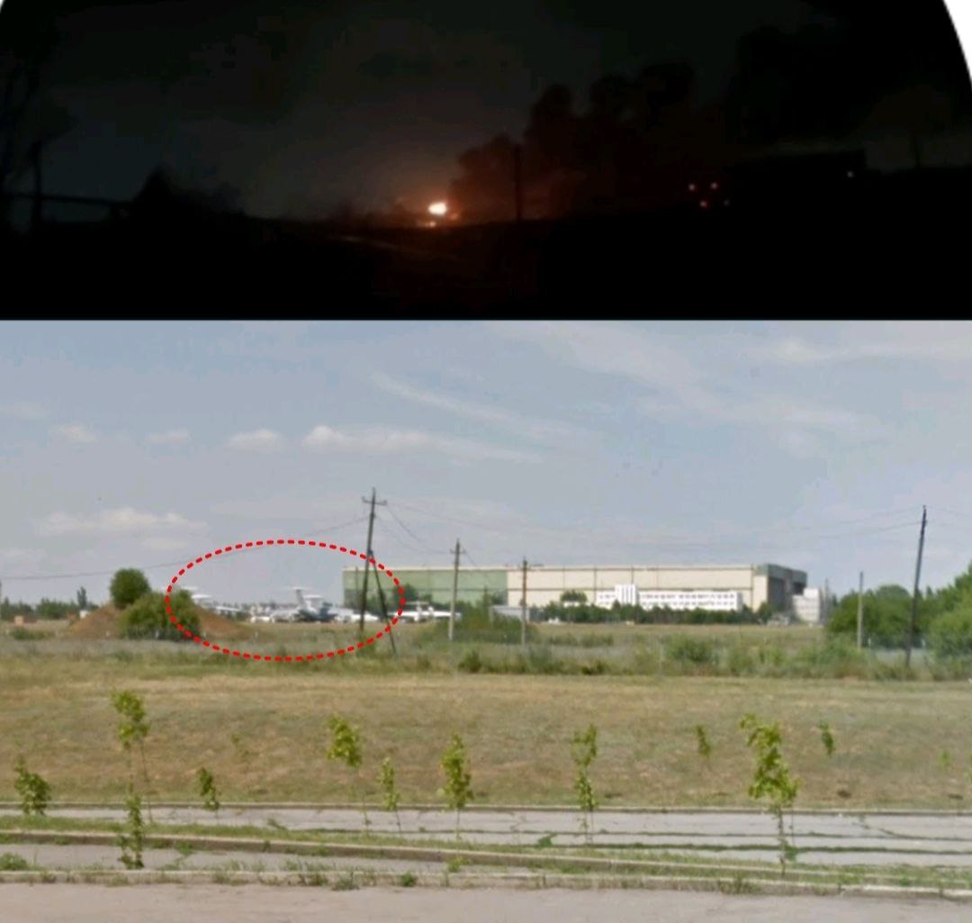 🔻俄罗斯塔甘罗格南部空军基地昨晚遭到乌U巡航导弹和无人机攻击。🔻疑似一架A-