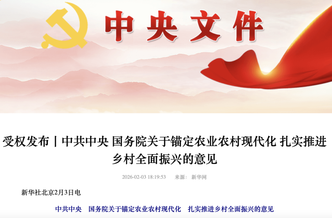 2026年中央一号文件发布, 十大要点来了