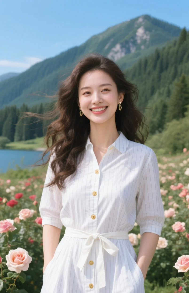 站在花海中，美得像电影里的慢镜头