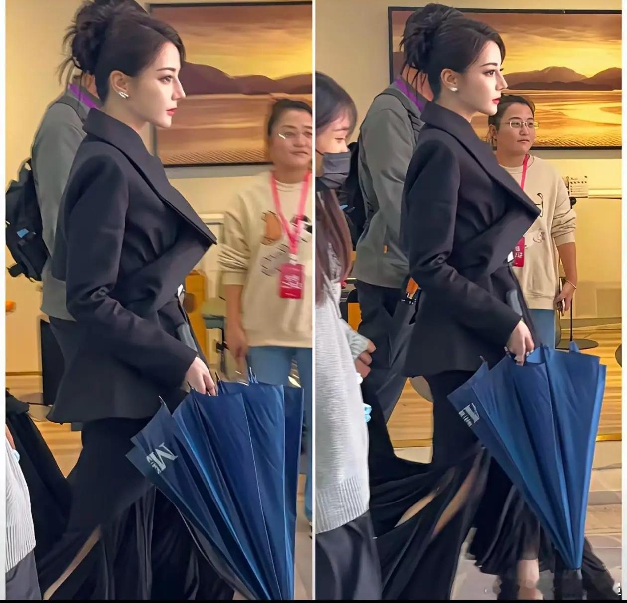 见过真人就不会再相信精修图了！迪丽热巴的颜值，堪称物理外挂。就说这张活动的后台生