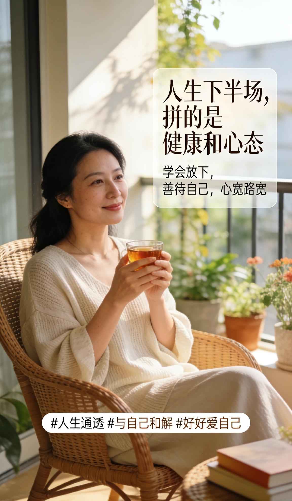 慢慢懂得，人生下半场，拼的不是财富和地位，而是健康和心态。前半生忙着打拼，忙着追