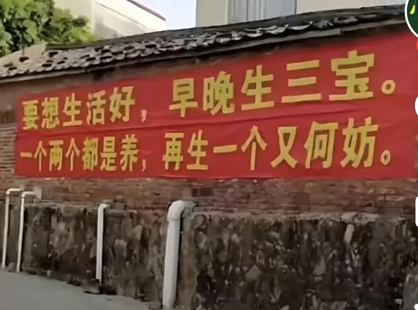 生育动员开始展开了。看看条幅内容说的好不好？要想生活好，早晚生“三宝”。一个孩子