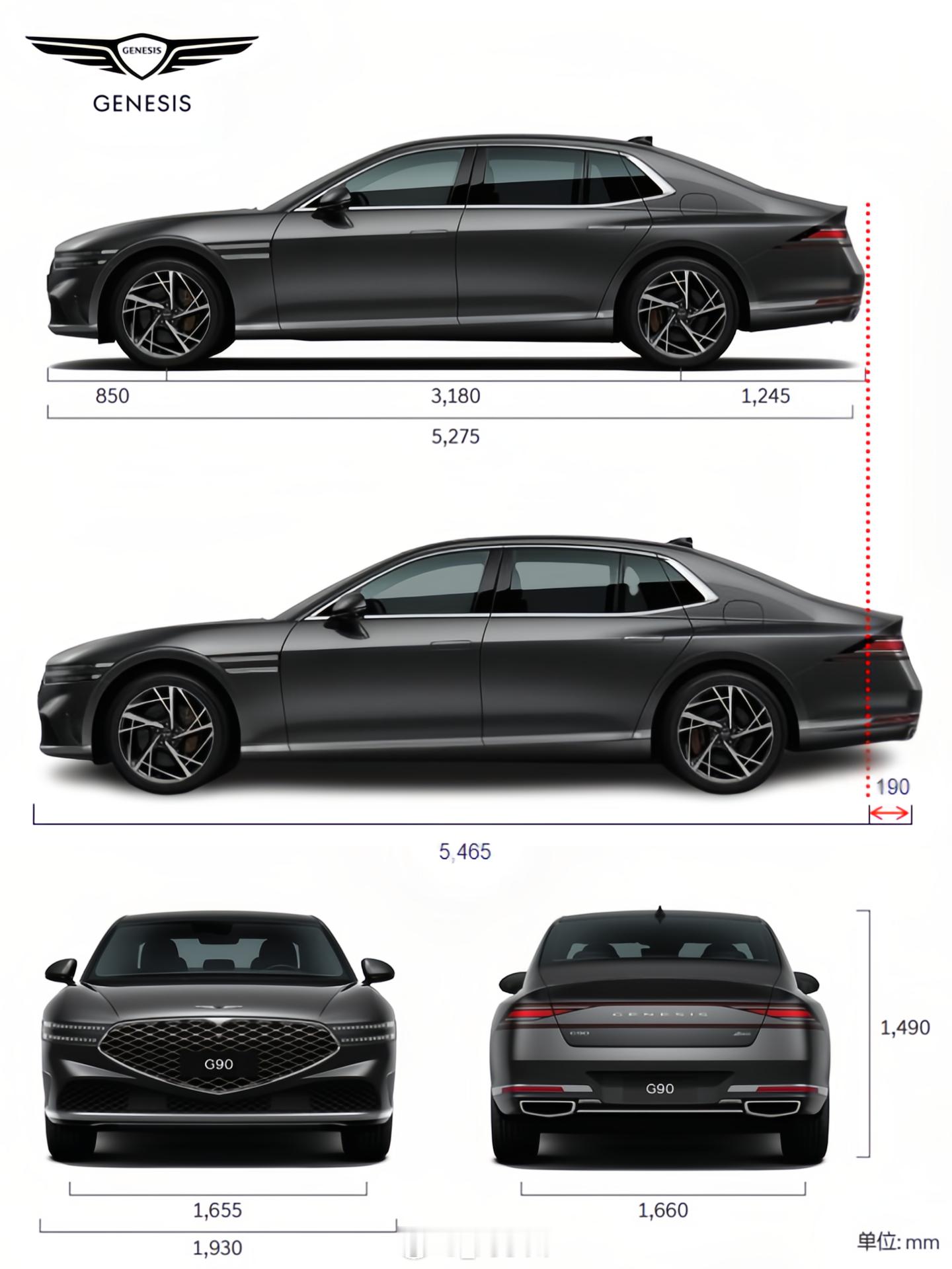 捷尼赛思G90捷尼赛思G90普通版和行政加长版车身尺寸对比，普通版超过5米2
