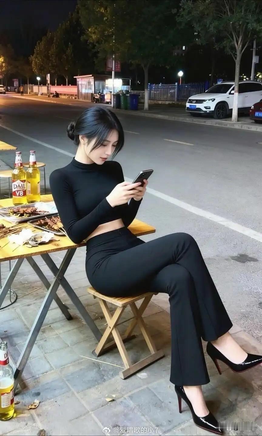 没想到吃个夜宵还能看到这样的风景我觉得是这家小店为了人气故意请的美女，你看她只