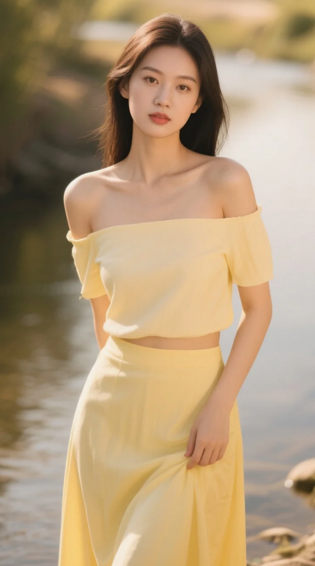 河畔特写聚焦，妩媚佳人，眉眼含春，一颦一笑尽显妩媚风情