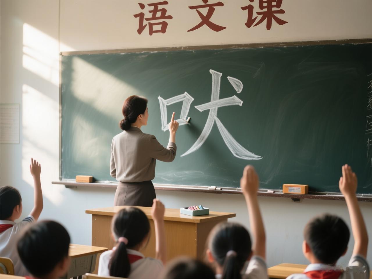 课堂上的大型社死现场😂老师在黑板写了个“吠”字，提问全班：“这个字念什么