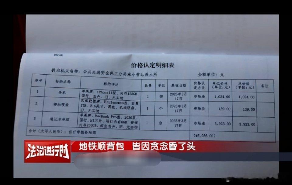 北京一女子在地铁上盗窃被抓，数额达5086元​​​