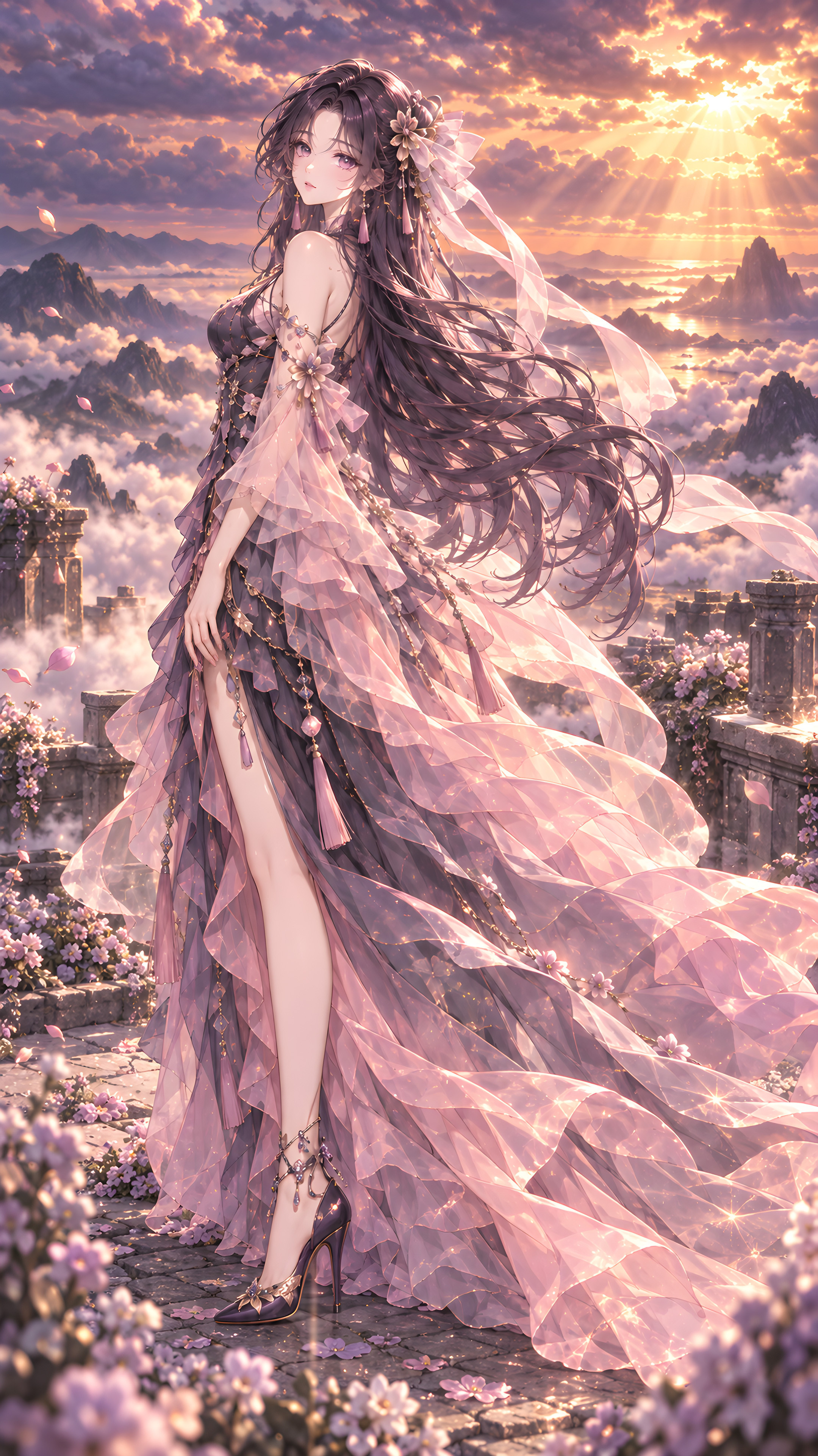 夕岚|她把整个黄昏穿在身上，然后转身走进了风里。手机壁纸ai绘画治愈系动漫壁