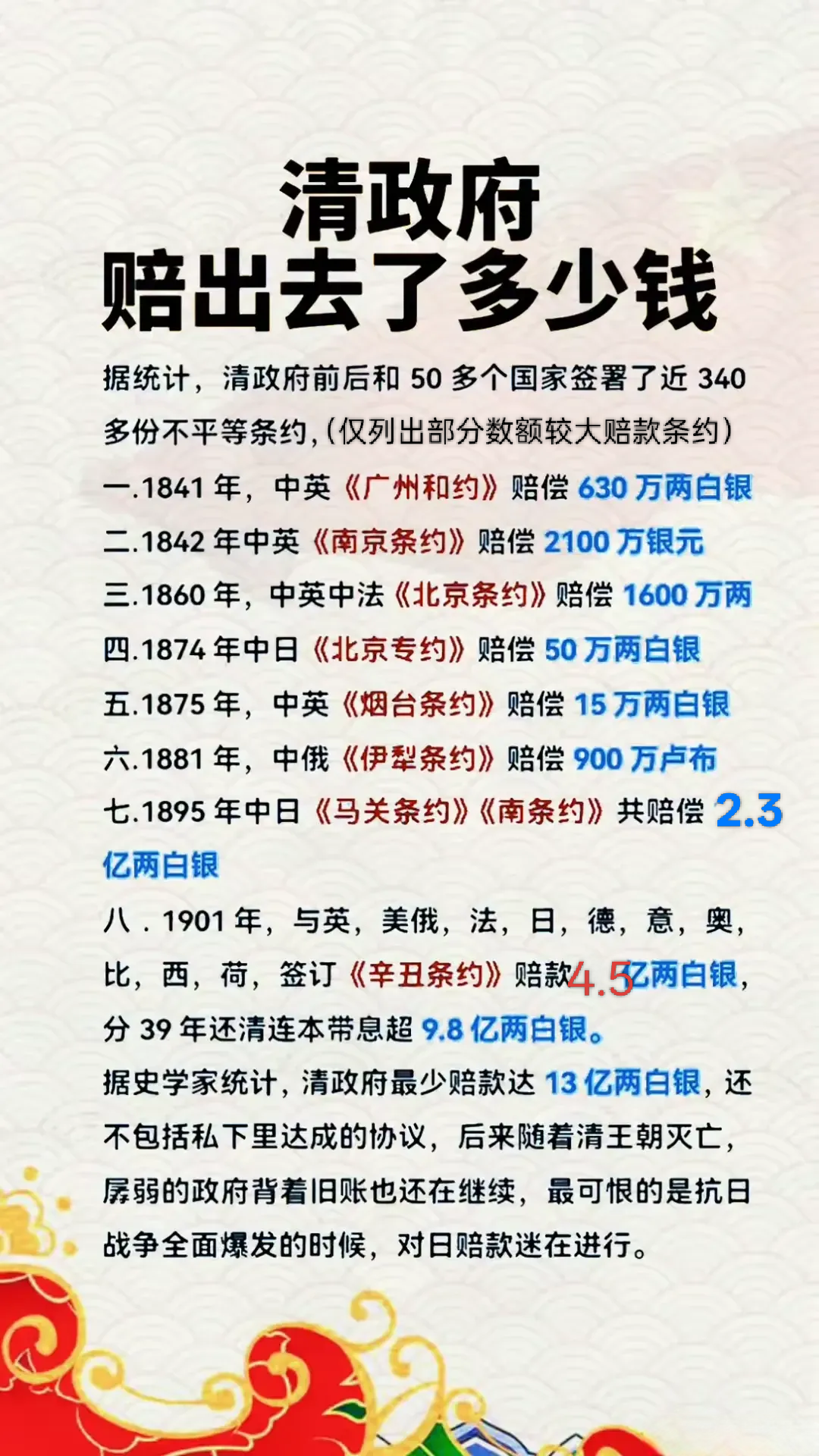 清政府赔出去了多少钱？