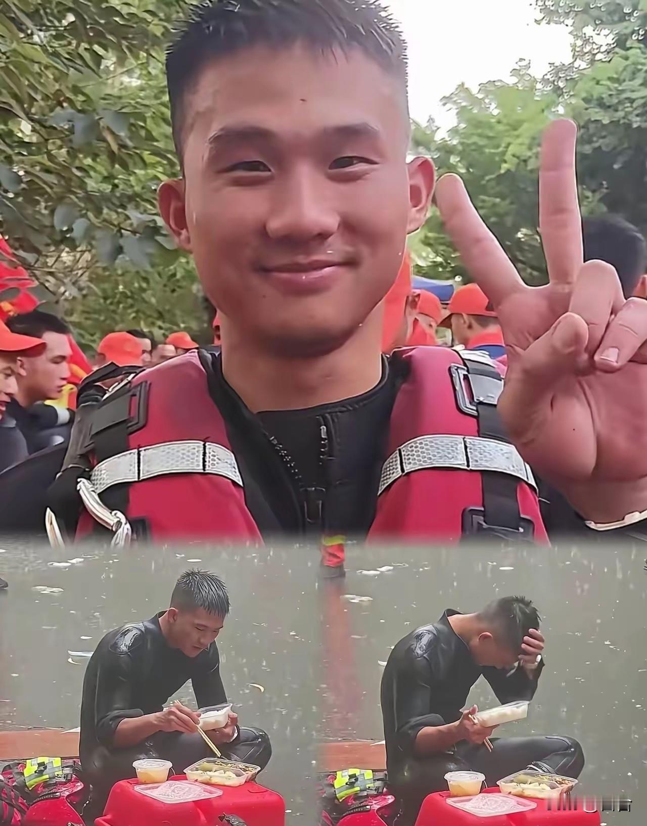 火遍全网、雨中就餐的消防员正面照片来了，他名叫梁焕，今年26岁，入职消防队伍已有