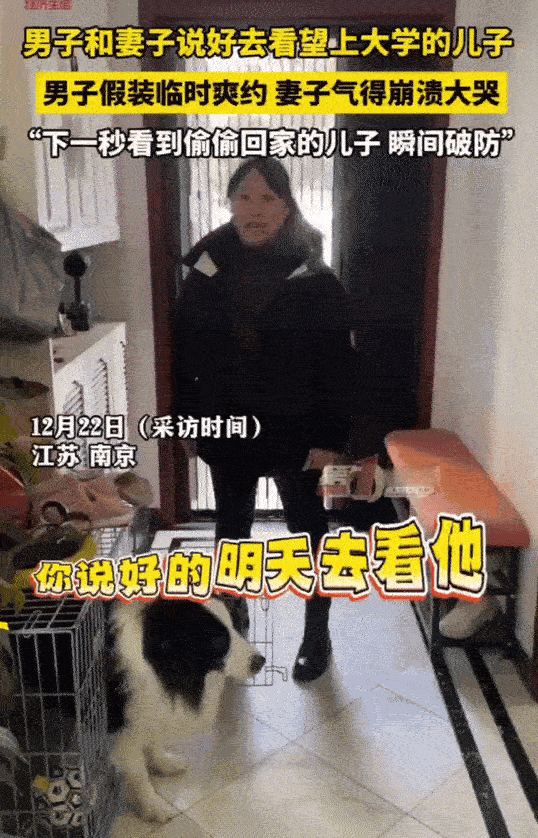 江苏南京，王先生答应妻子去看望儿子，好几次都失约了。这天，他告诉妻子又不能去了，