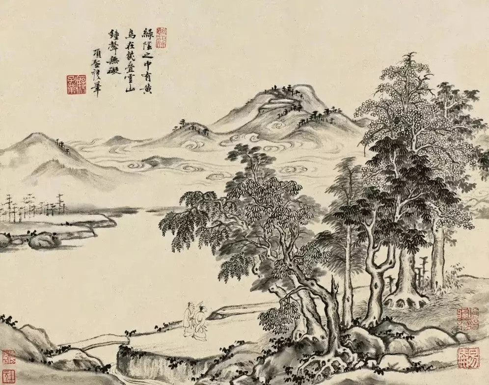 明末项圣谟《四季山水册页八开》，项圣谟为友醇祠兄所绘。项圣谟对于此套册页的绘制